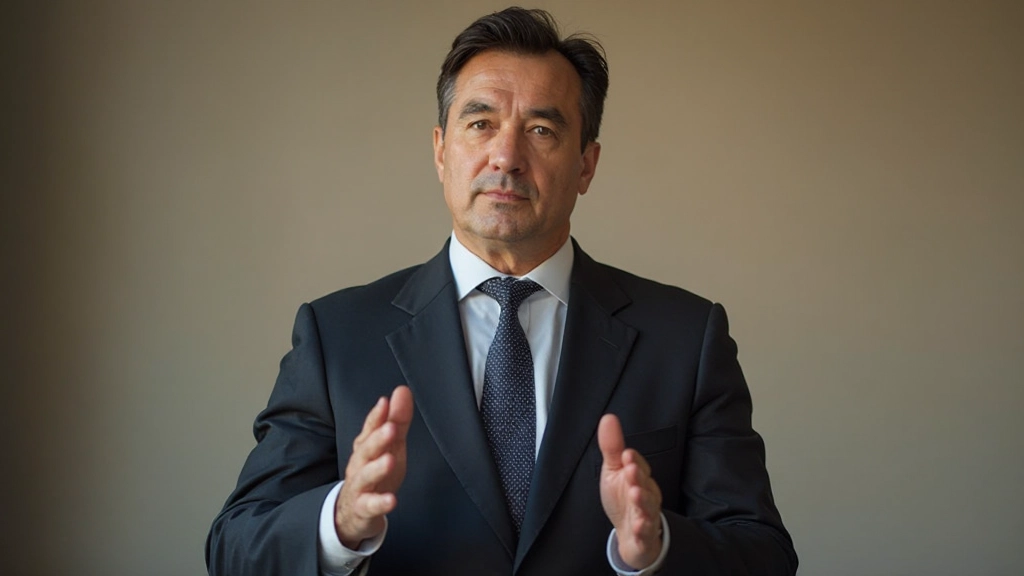 Профессиональное фото человека среднего возраста, казахского происхождения, с серьезным сосредоточенным выражением, возраст 35-48 лет