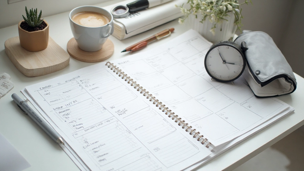 Профессиональный рабочий стол с ежедневником, планировщиком и часами для организации времени