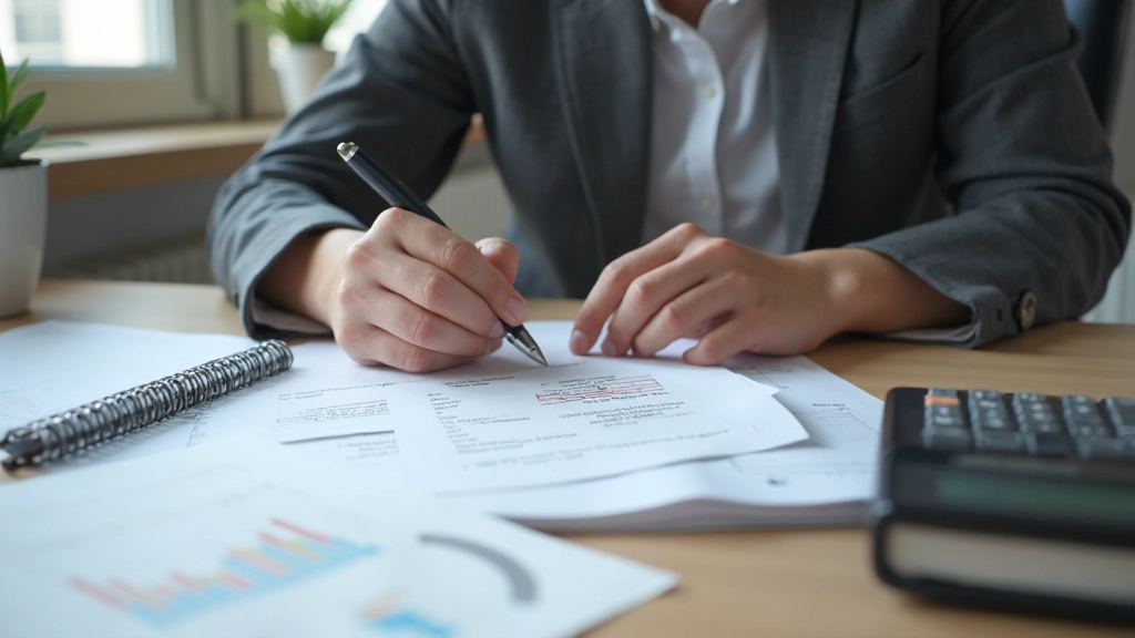 Профессиональное фото человека, работающего с планировщиком бюджета и финансовыми документами