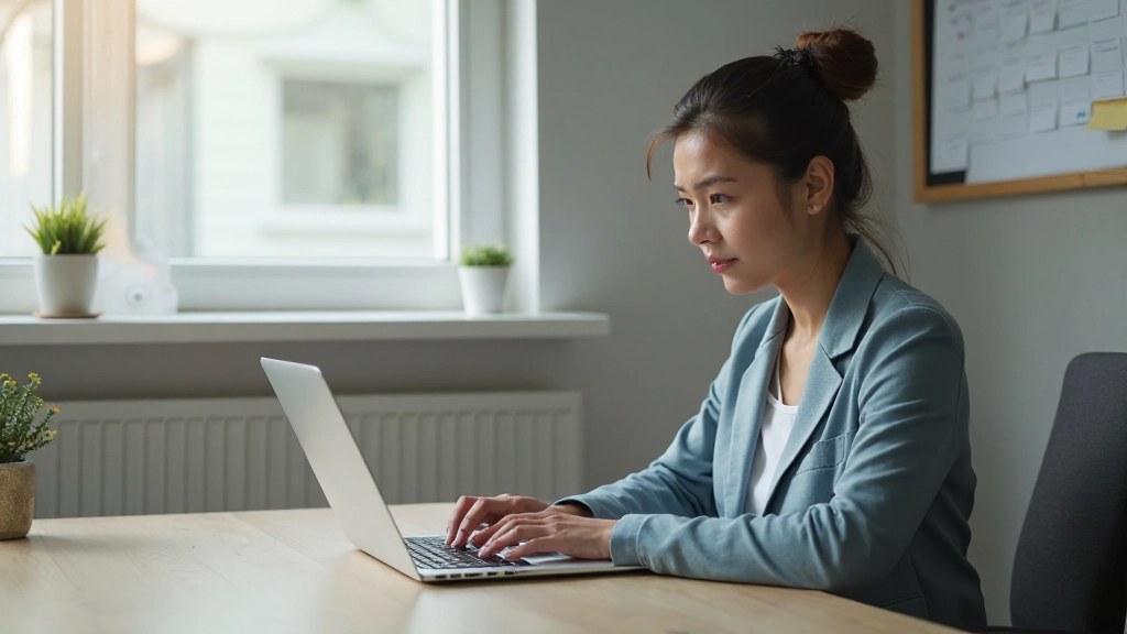 Человек работает за ноутбуком с временной сеткой и расписанием на стене