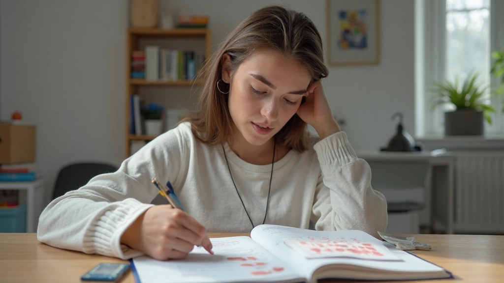 Профессиональная фотография студента, работающего с карточками и учебными материалами